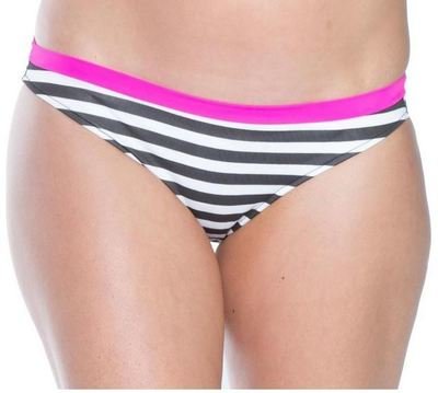 American Cut Bikini Bottom w Contrast trim Black White Stripe Fuchsia