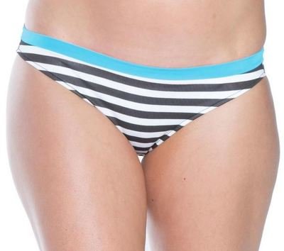American Cut Bikini Bottom w Contrast trim Black White Stripe Turquoise