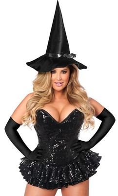 Plus size Black Witch Costume Sequins Corset