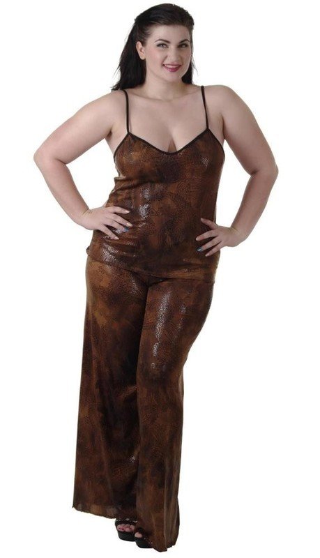 Plus Size Pallazzo Pant and Camisole Top Brown Print