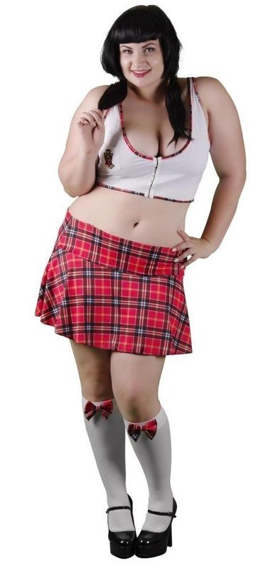 Plus size School Girl Costume Red Plaid Playing Hookie