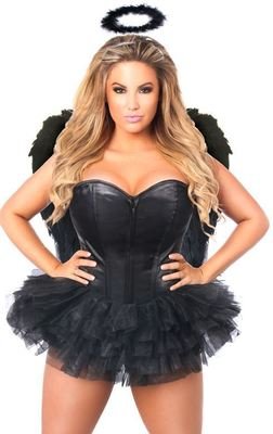Plus Size Flirty Black Angel Corset Costume