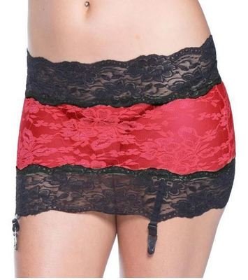 Jasmine Lace Garter Skirt Scarlet Black