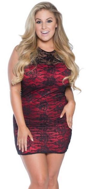 Plus size Lace Halter dress with tube dress underlining Black Red