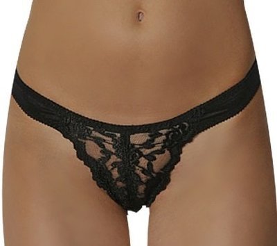 Empire Intimates 208X Plus size Satin and Lace Thong Black