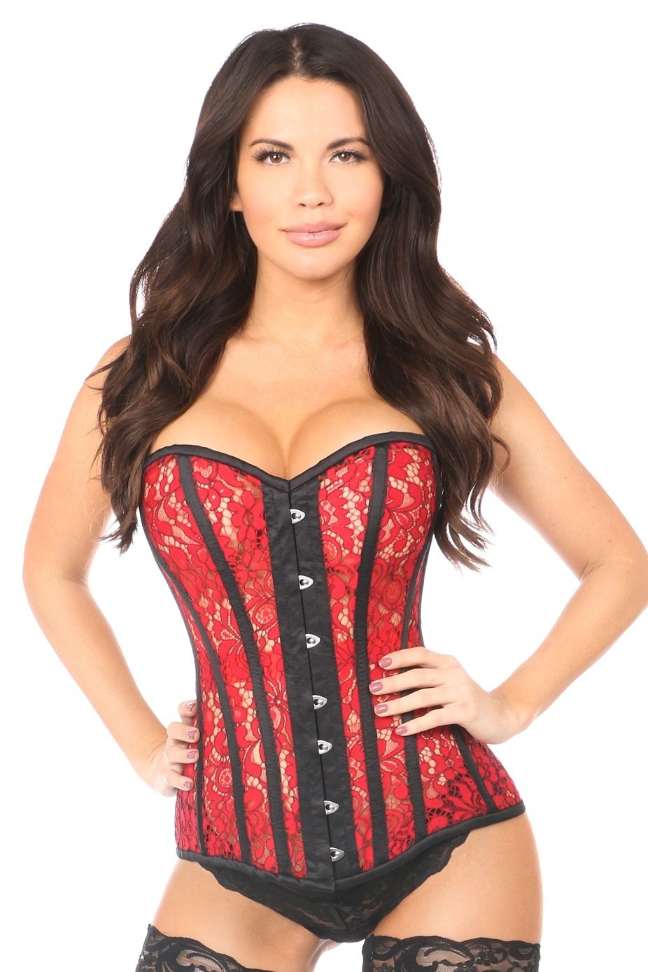 Sheer Red Lace Steel Boned Corset