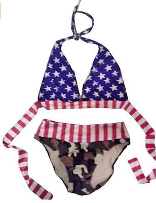 Plus size Full Coverage Bikini tie back Stars Stripes camo American Flag