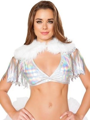 Fringed shrug with Fur Silver w White