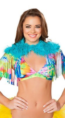 Fringed shrug with Fur Tie Dye w Turquoise