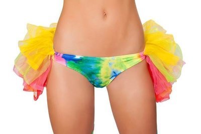Tie Dye Rainbow bottom w attached half tutu Unlined Bikini Shorts