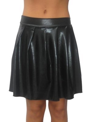 Black wet look liquid foil pleated mini skirt