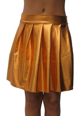 Copper wet look liquid foil pleated mini skirt