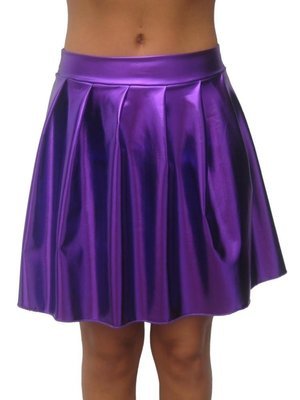 Purple wet look liquid foil pleated mini skirt