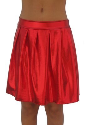 Red wet look liquid foil pleated mini skirt