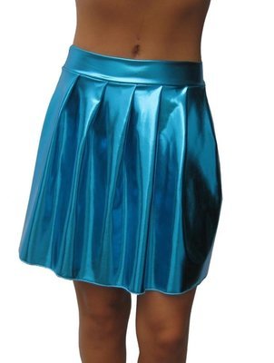 Turquoise wet look liquid foil pleated mini skirt