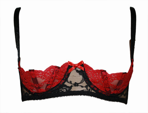 Two Tone Lace 1/4 cup bra 32 B/C to 38 B/C Black / Red