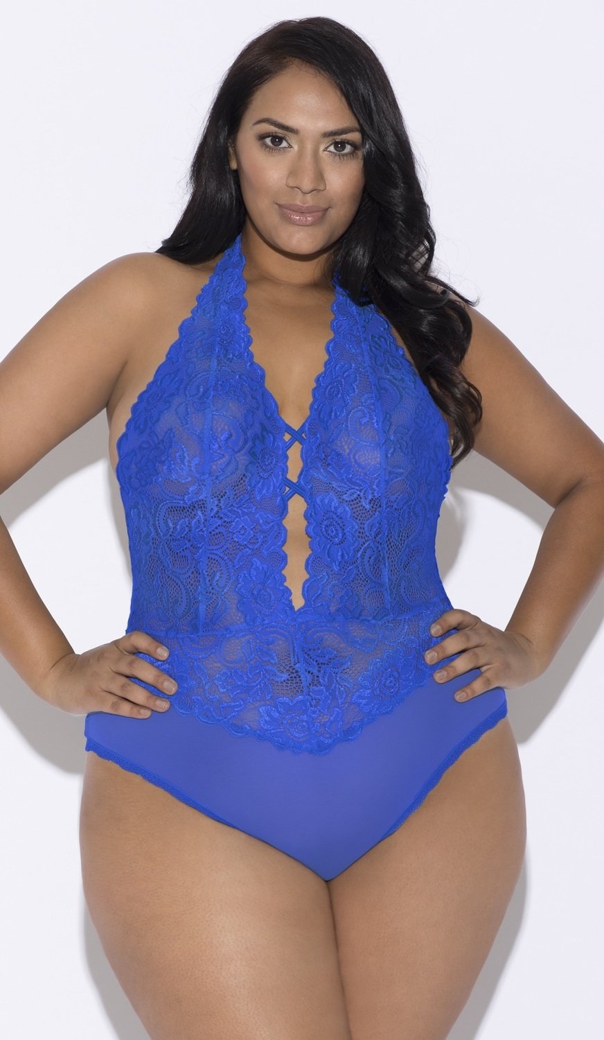 Queen Size Mesh Lace Halter Teddy Blue Lagoon