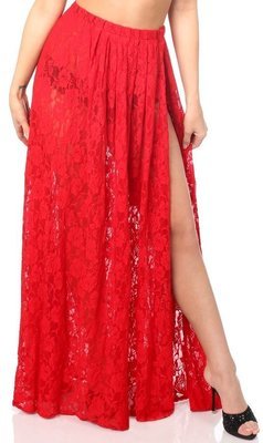 Red Long Lace skirt with High slit