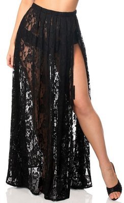 Black Long Lace skirt with High slit