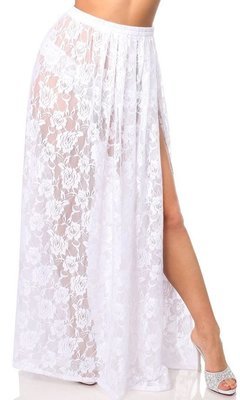 White Long Lace skirt with High slit