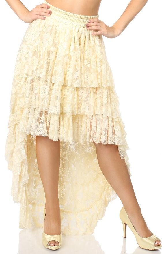 Cream Long High-Low Lace skirt