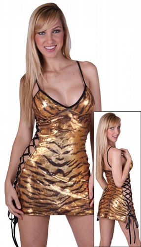 Delicate Illusions S0704FL Metallic Tiger Wet look sexy Lace up Dress