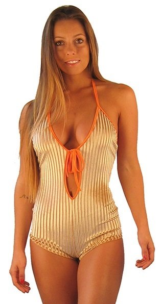 Textured velvet keyhole romper Gold Stripe