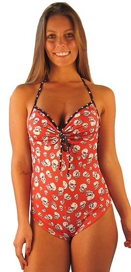 Strap Back Red Skulls Romper