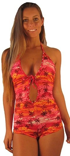 Red Hawaiian keyhole romper