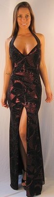 Backless Scrunch bottom long gown Bronze Aztec Slinky