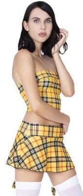 School girl Tube top w Flair Mini Skirt in Modern Yellow Plaid