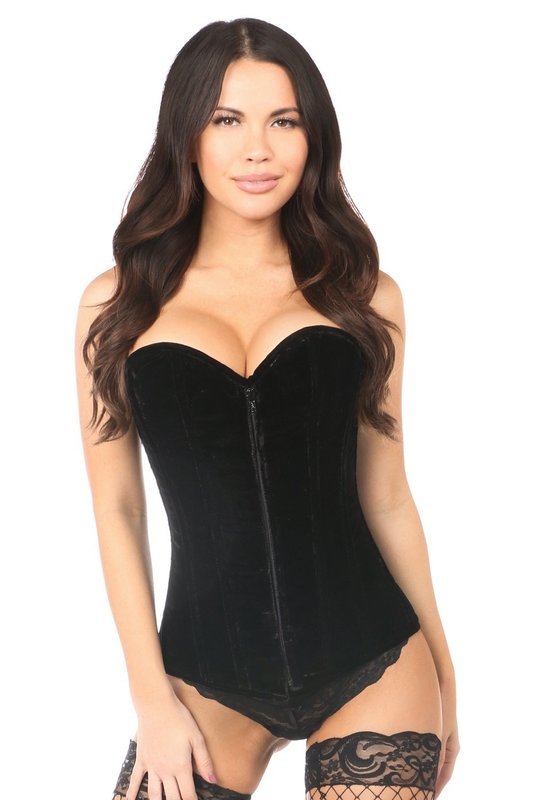 Strapless Zipper Black  Velvet Corset
