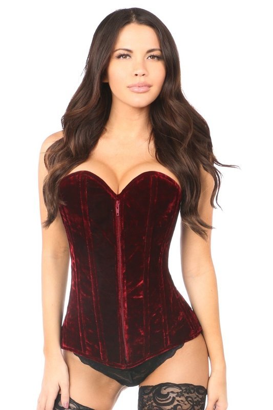 Strapless Zipper Red Velvet Corset