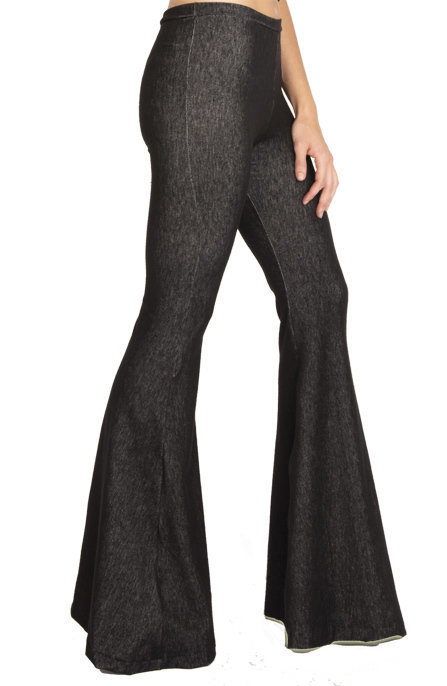 Black Stretch Denim Bell Bottom Pant Good for Hippy Costume
