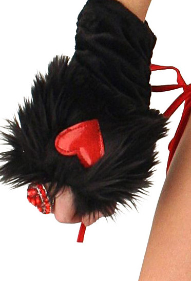 Black Furry Gloves with Heart