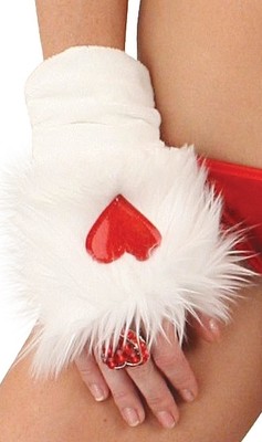 White Furry Gloves with Heart