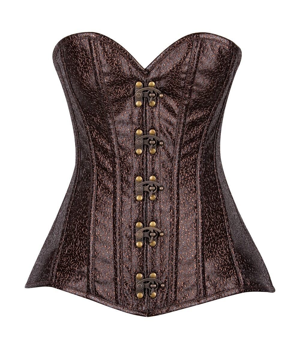 Strappless Steel Boned Faux Leather corset Brown w Gold