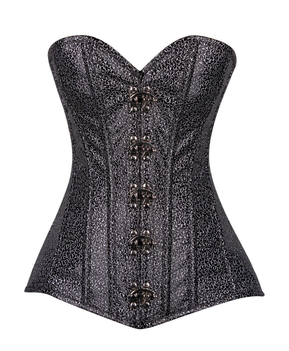 Strappless Steel Boned Faux Leather corset Black w silver