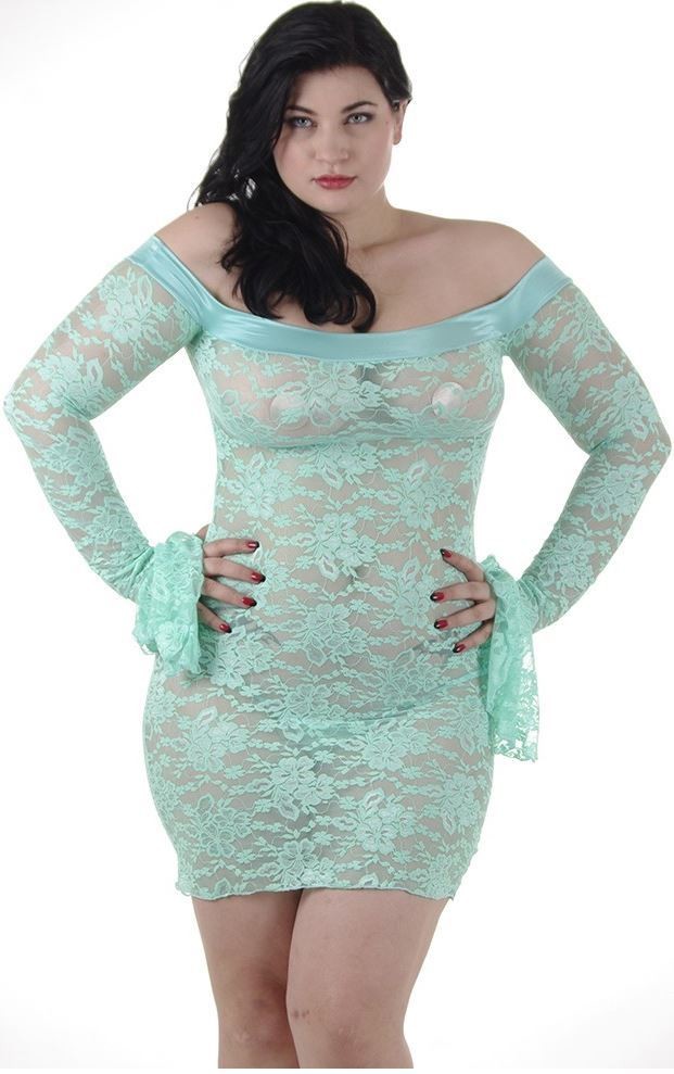 Plus size Lace Chemise Sheer Dress Mint