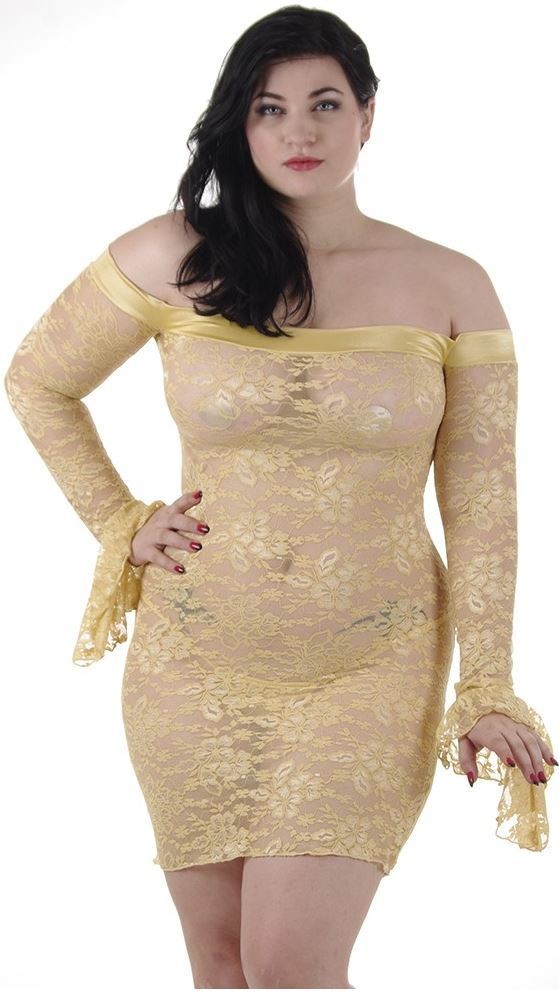 Plus size Lace Chemise Dress off shoulder Gold