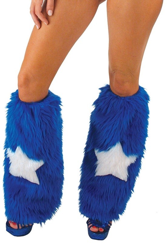 Royal Blue  Furry fuzzy Leg warmers with one star Patriotic American Flag