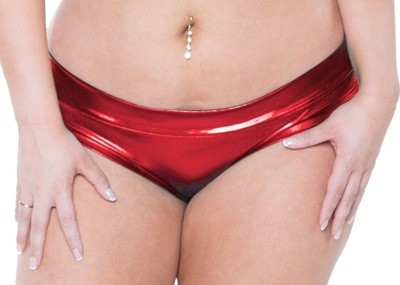 Plus size Scrunch Bottom Double Banded Shorts Wet Look Red