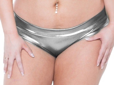 Plus size Scrunch Bottom Double Banded Shorts Wet Look Silver