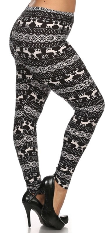 One Plus Size Reindeer leggings Black w white