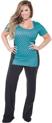 Plus Size Roll Over waist Yoga Pant Sporty Hoody top Teal Racer