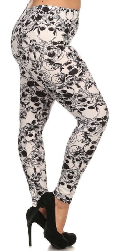 One Plus Size Skull leggings  white w black