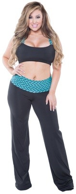 Plus Size Roll Over waist Yoga Pant Lined Criss Cross halter top Teal Racer