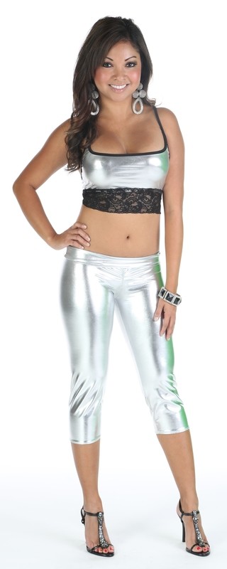 Scrunch bottom capri legging w cami top Silver foil