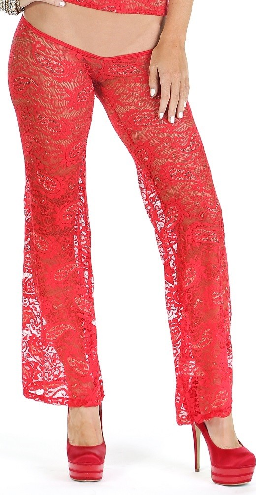 Lace Extreme Low rise palazzo legging pant Red - Store