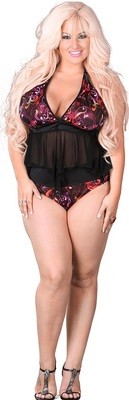 Plus size Halter 2 piece bathing suit with Mesh